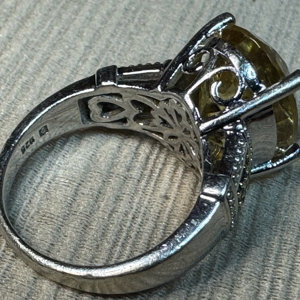 Elegant Yellow Citrine and Yellow Diamond Ring Set in Silver